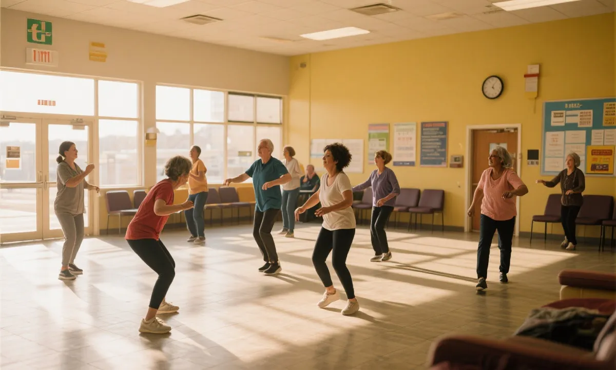 公益项目受益者在社区活动中心参与康复运动